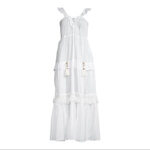 True destinations White prairie flutter strap sleeveless tiered boho maxi dress‎